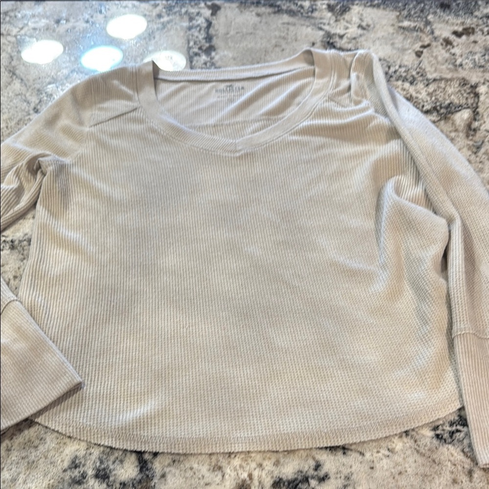 Abercrombie Cream Long Sleeve Ribbed Top